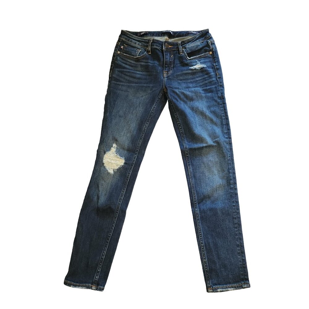 Vigoss Dark Blue Women’s Skinny Jeans with Distressed Knee